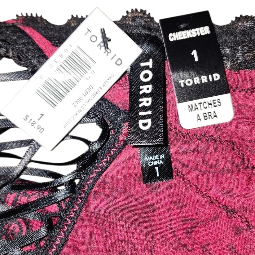 Torrid Satin Cheekster Burgendy & Black Skull Lace Trim Panties New with Tags - Picture 9 of 11